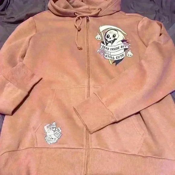 “Dead  inside but still cute” zip hoody pink size medium - Picture 1 of 3